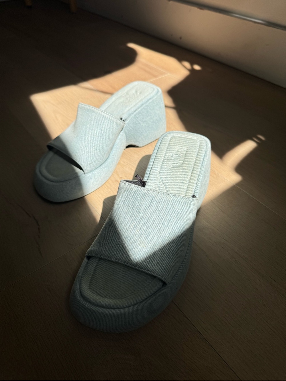 Zara Pale Blue Platform Slide Mules